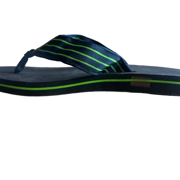 Navy Blue And Green Stripe Ribbon Flip Flop Sandals - Picture 3 of 11